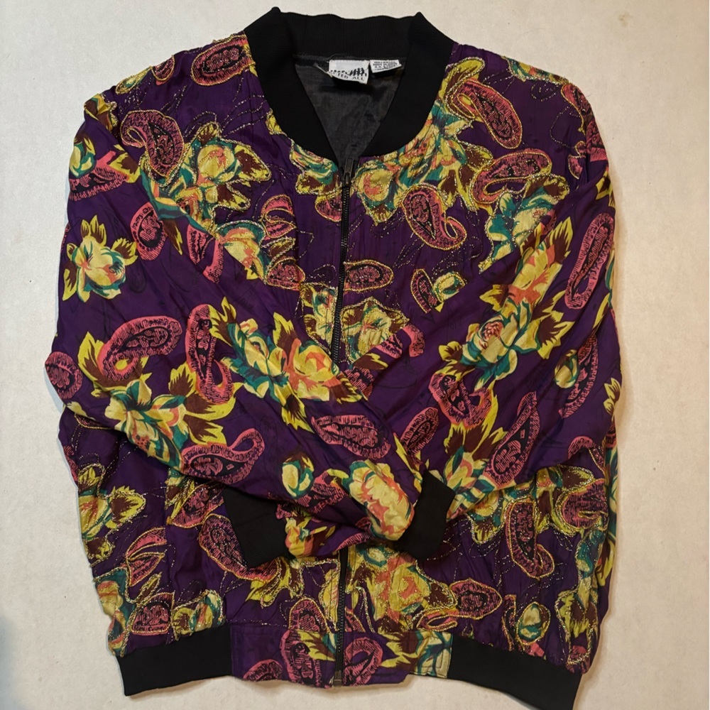 After All Vintage Floral Paisley Lightweight Jacket Purple Metallic Small 90s - Picture 7 of 9